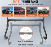 Truck Rack, 46-71inch Extendable Truck Ladder Rack, 800 lbs Capacity Steel Ladder Rack for Truck with Non-Drilling J-bolts, Heavy Duty Truck Bed Rack for Kayak, Surfboard, Lumber, Ladder